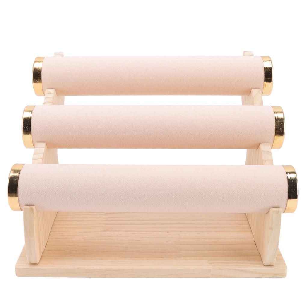 Bracelet Holder 3 Tier Detachable Jewelry Display Stand with Wooden Tray for Watch Home Shop Pink