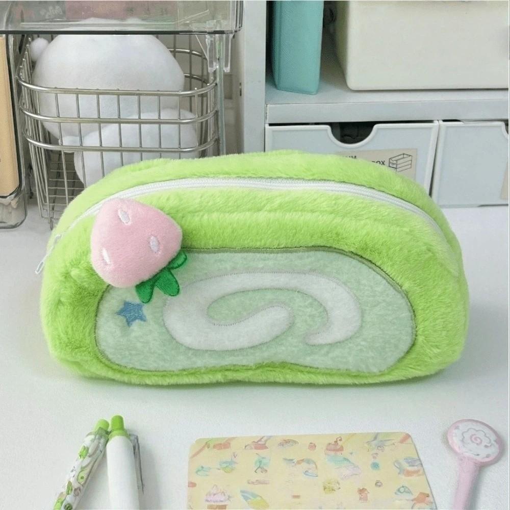 Large Capacity Cake-shape Storage Bag Strawberry Desk Organizer Plush Pencil Case Students