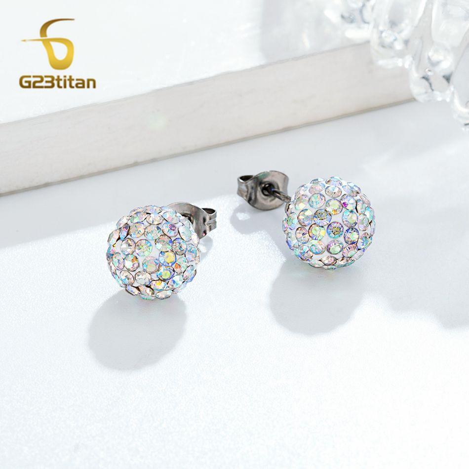 Цвета Хрустальные Бусины Полимерная Глина Серьги G23 Титан Пусет Микро Паве Стразы Диско Шар Гипоаллергенные Пирсинг Циркон