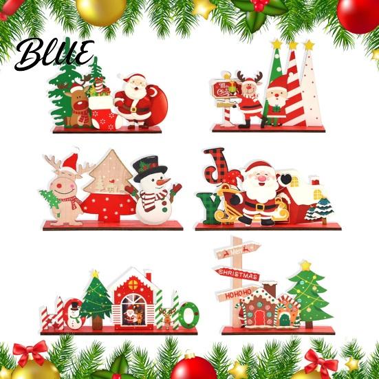 Easy Assembly Xmas Crafts Wooden Christmas Ornaments, Tabletop Decoration with Santa Claus Snowman Elk Window Display Props Designs for Home