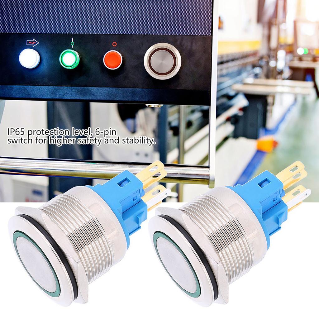 2 шт. DC12-24V IP65 22 мм Кольцо Кнопка сброса 6-контактный Кнопочный переключатель Аксессуары Зеленый