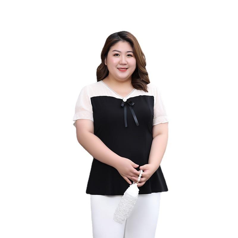 A Large-sized Stylish Chiffon Top with A V-neck Bow for Women In Summer Is Fashionable Versatile and Slimming