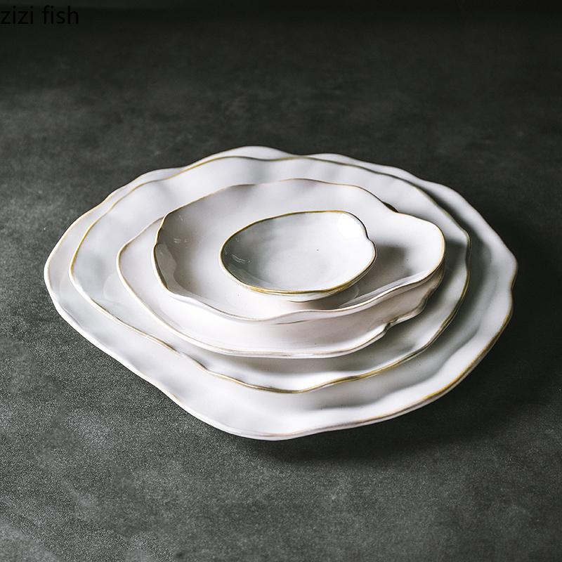 Керамическая тарелка, столовая посуда в форме миски для супа, тарелки для пасты, стейков, бытовые блюда для суши, салатницы, закуски, десерты, противни для выпечки