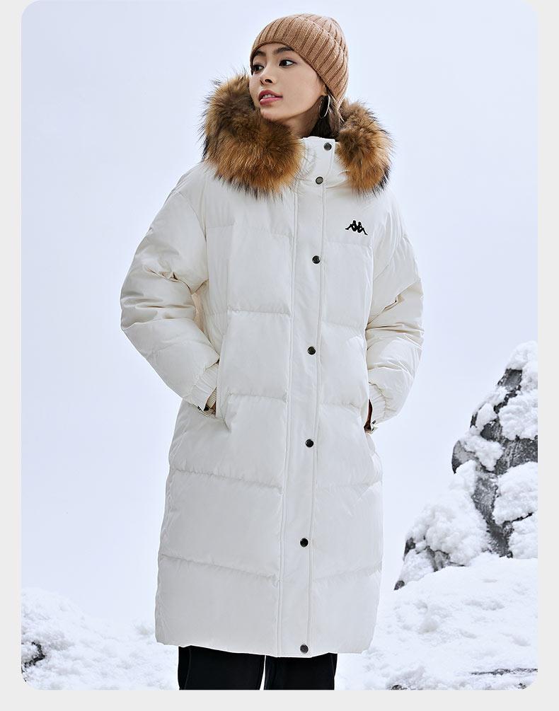Kappa long down jacket, new women's winter hooded down jacket, cold resistant bread jacket