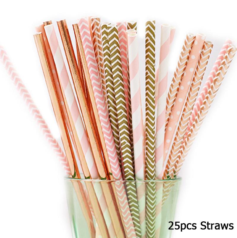 25 шт. розовых бумажных трубочек для питья, сувениров для украшения свадьбы, дня рождения, бумажных трубочек для питья, принадлежностей для дня рождения