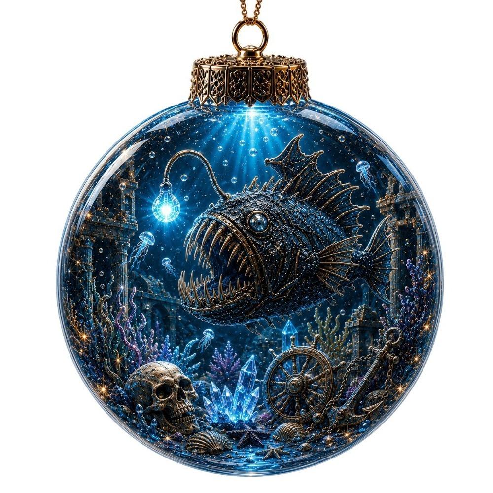 Acrylic Ocean Series Crystal Ball Pendant Skeleton Design Marine Animals Luminous Crystal Ball Pendant Hanging Transparent