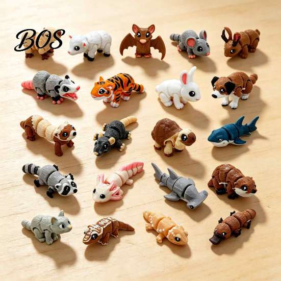 Interactive Fidget Toys 21PCS 3D Printed Articulated Animal Figurines Set, Mini Flexible Joints Figures, Stress Relief Gadgets Realistic Desktop