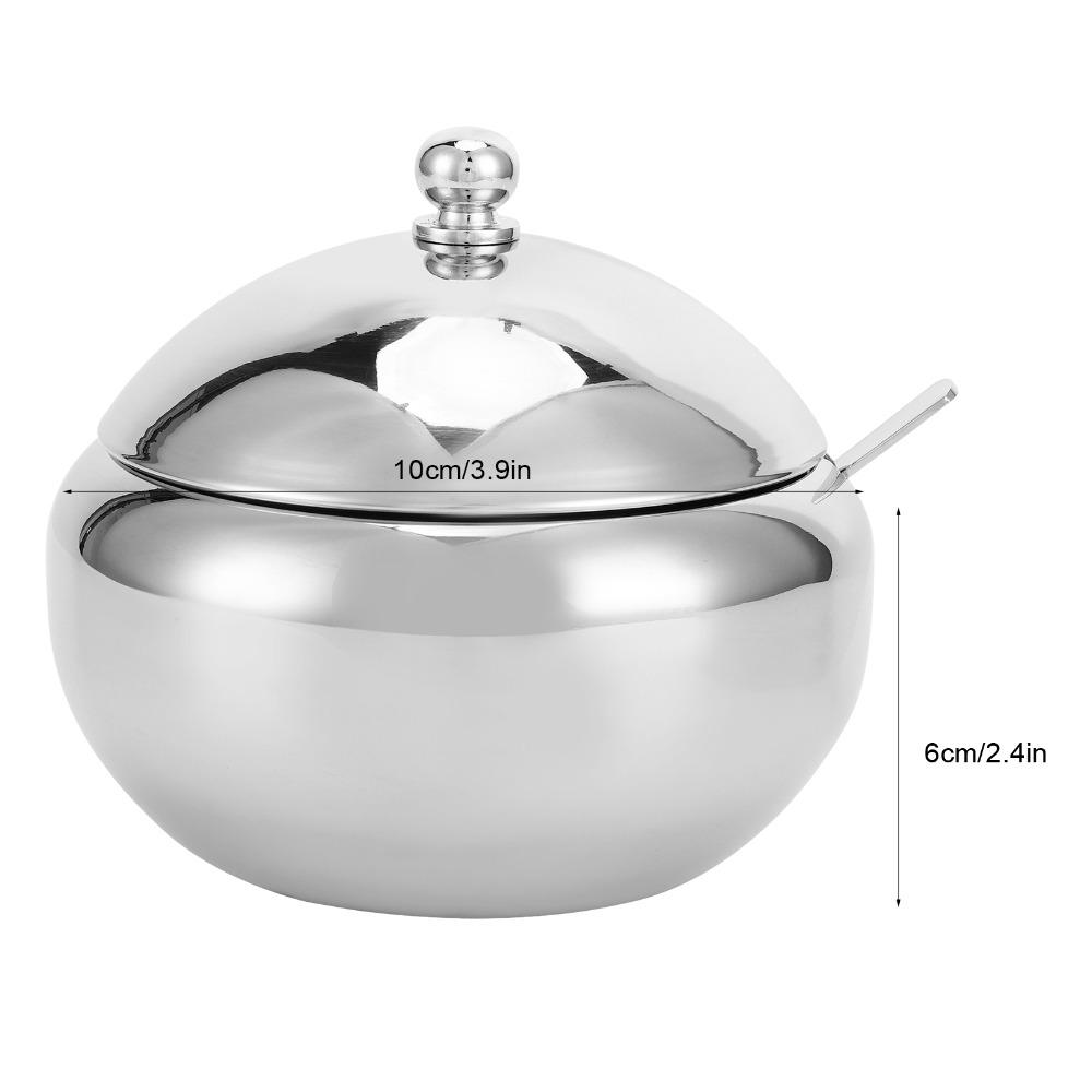 304 Stainless Steel Sugar Bowl with Lid and Spoon Spice Jar Storage Jar  Restaurant