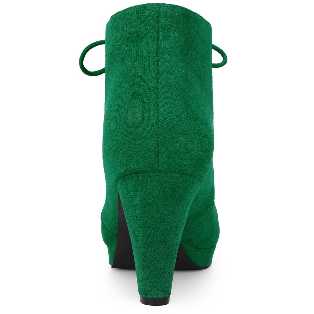 Allegra K Women's Lace-Up Platform Block Heel Ankle Boots, Green, Size 25.0cm, Party/Halloween Gift