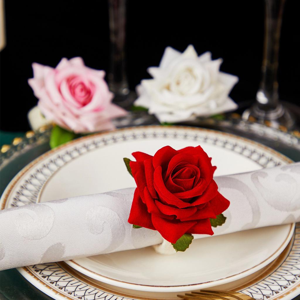 Red Rose Shape Handicraft Towel Buckle Napkin Ring Wedding Party Valentine's Day Hotel Table Decor Metal Gold Napkin Holder