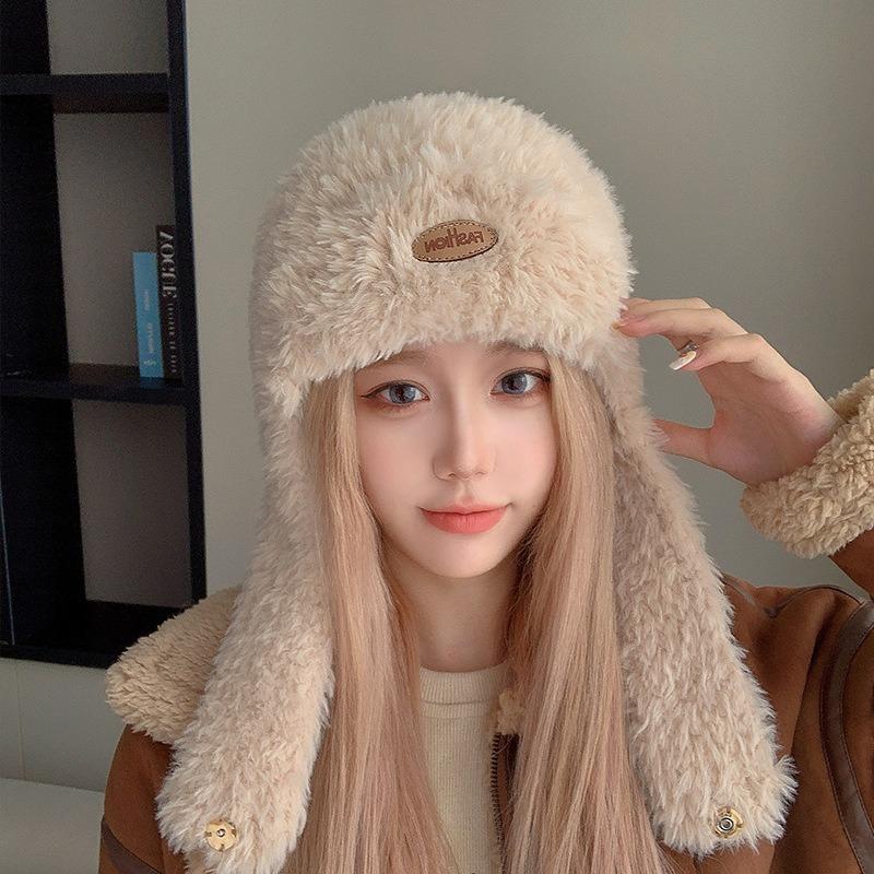 Осенне-зимняя женская теплая длинная утолщенная шапка с плюшевой ветрозащитой для защиты ушей в поездках на работу