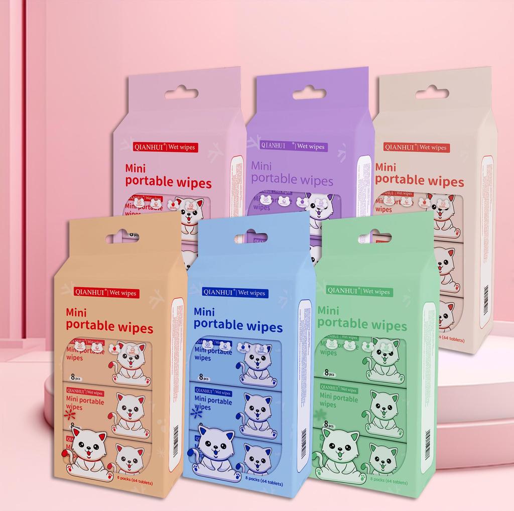 Мини влажные салфетки дорожный набор: 8 детских салфеток в упаковке, специально для детских рук