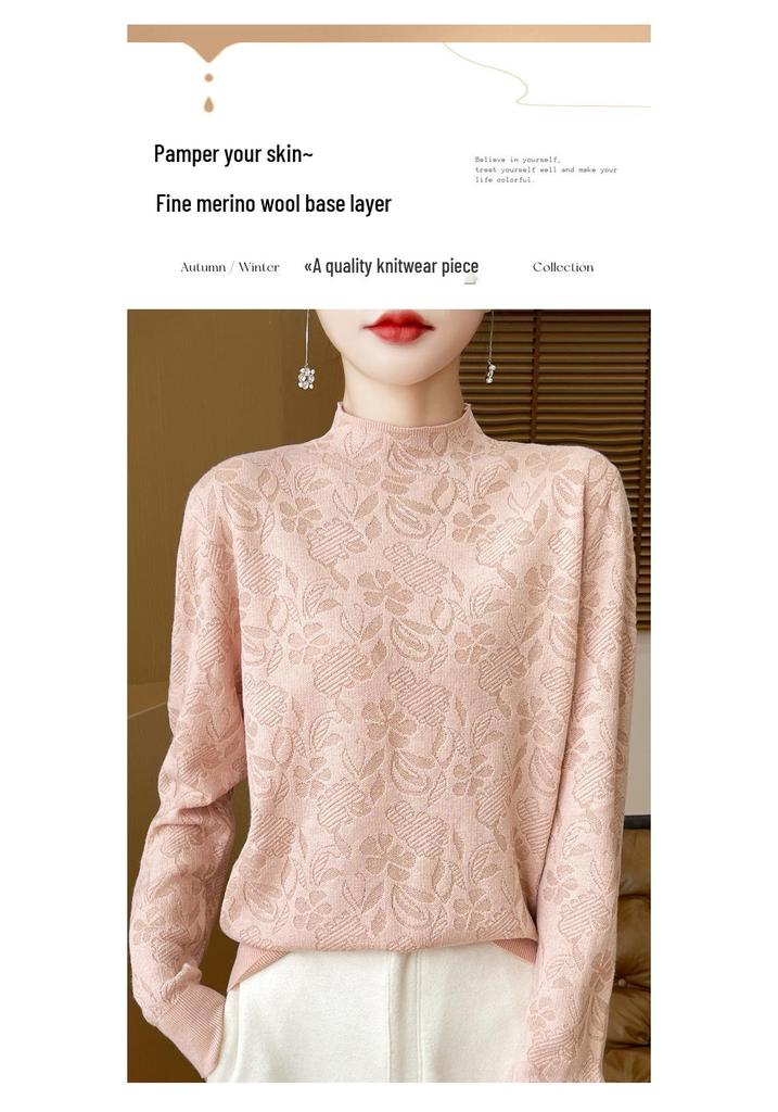 Dark Floral Half-High Collar Sweater for Women - Autumn/Winter Knitwear, Versatile Stylish Base Layer Top