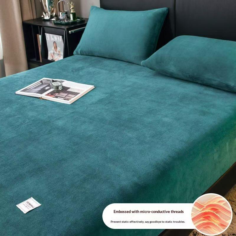 Зимняя Теплая Плюшевая Простыня на Резинке Эластичный Наматрасник Пушистый Бархатный Флисовый Постельный Комплект Пара Термальная Двуспальная Кровать Кинг-сайз