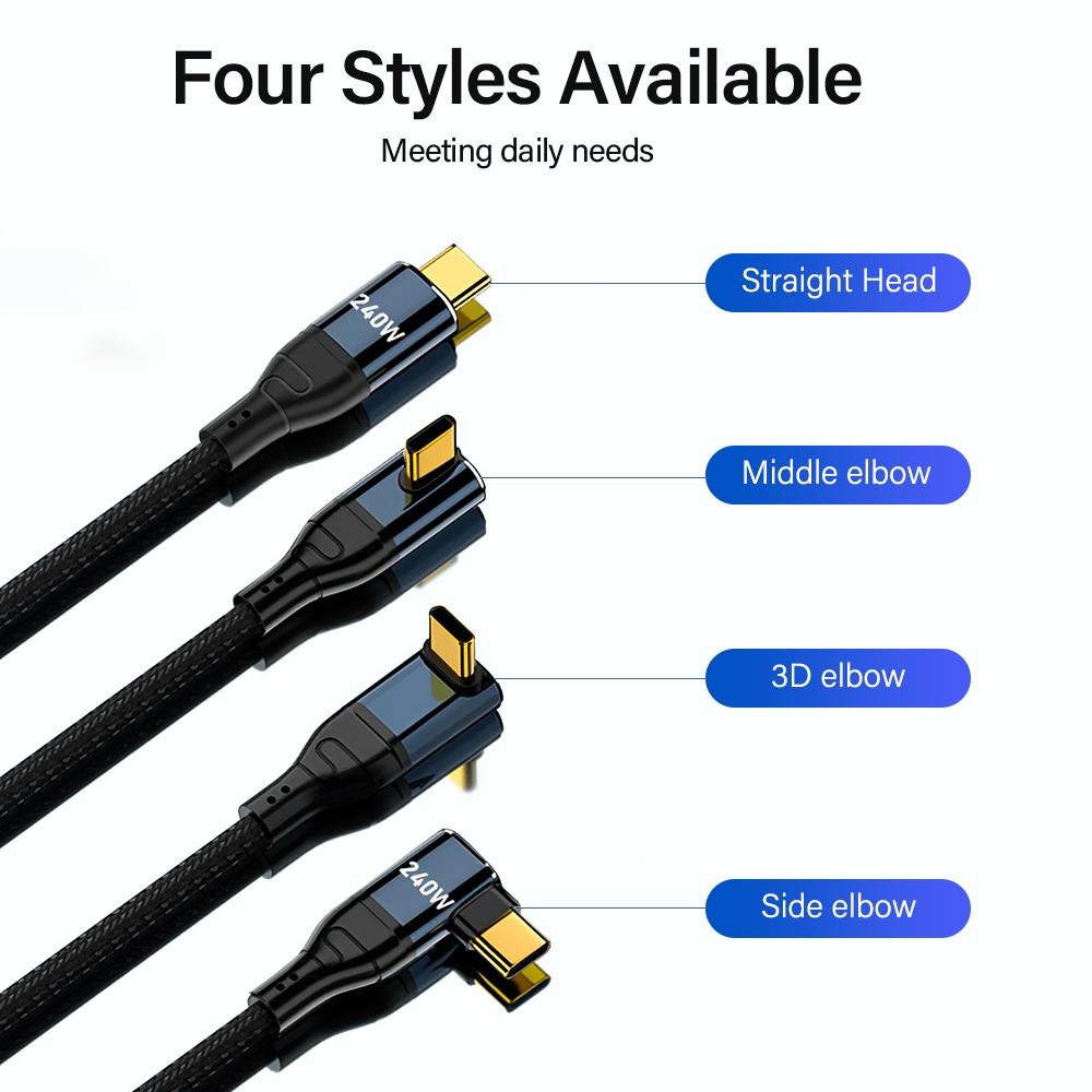 90-градусный угловой сверхбыстрый кабель для зарядки PD 3.1 240 Вт USB Type C to C для iPhone 15 Apple iPad Macbook Vivo Samsung Data Charger