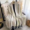 Модный женский зимний платок из искусственного кашемира с винтажным принтом, кисточками, толстый, теплый, пашмина, двусторонний, уличный шарф, шаль