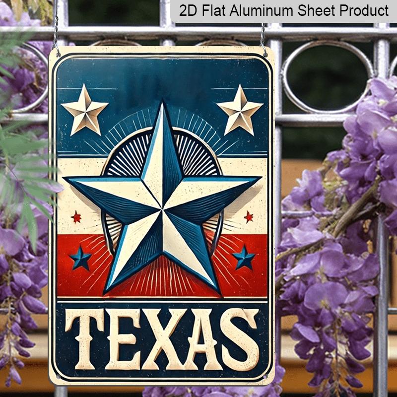 2D Flat, 1pc Vintage "TEXAS" Lone Star Aluminium Sign - 8"x12" Rustic Texas Flag Inspired Decor, Patriotic Lone Star Wall Art, Perfect for Texas