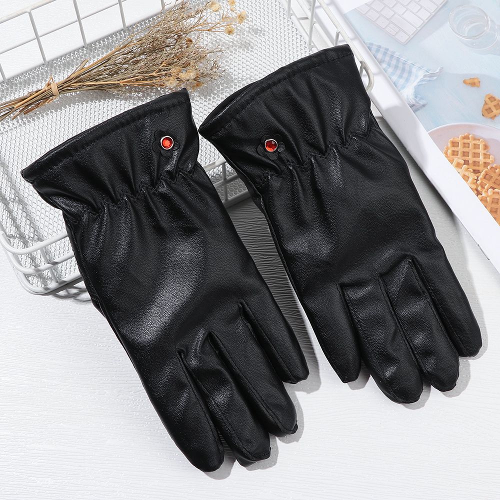 Autumn Winter Thick Touch Screen Gloves Sport Cycling Gloves PU Leather Mitts Full Finger Mittens