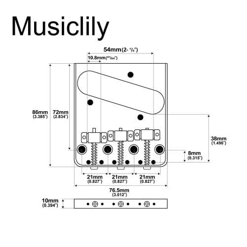 Musiclily Basic Бридж для Telecaster в винтажном стиле с шагом 10,8 мм и 3-мя седлами для электрогитар TL, хром
