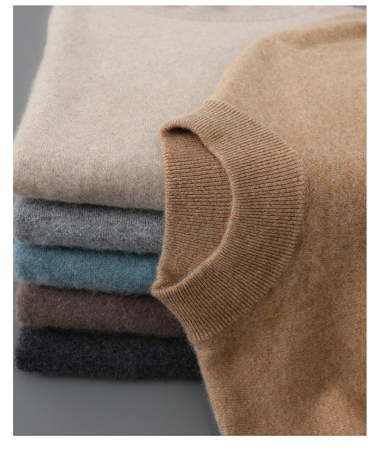 Мужской свитер из 100% чистой шерсти: Вязаный пуловер с полувысоким воротником, повседневный свободный свитер из кашемира, базовый слой одежды.