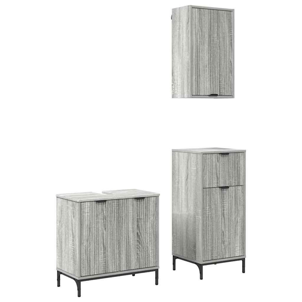 Bathroom Furniture Set with Shelf 3 pcs Grey Sonoma Particleboard