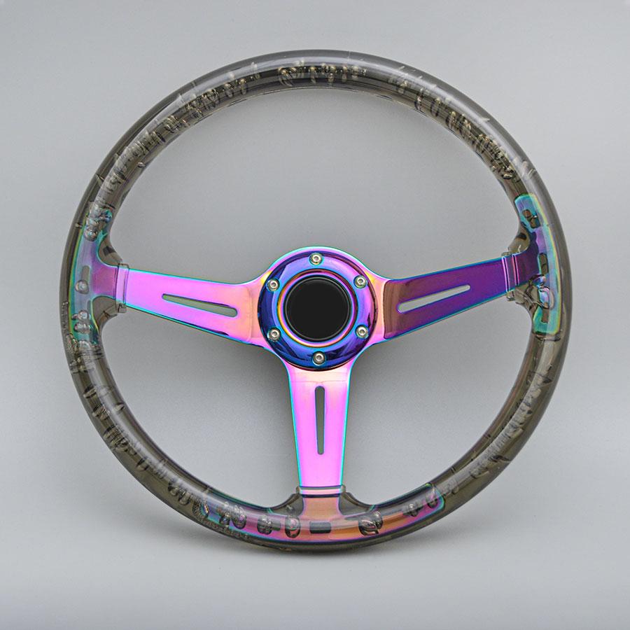 14inch 350MM Acrylic Steering Wheel & Anime Horn Button 6 Holes Neo Chrome Bubble Steering Wheel Depth 71MM PC-ST17ABS