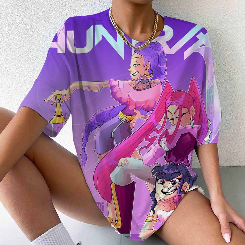Huntrix Ramyeon Kpop Hunter T-shirt Party Casual T-shirt Women's Loose Breathable Street Wear Fashion Couple Top