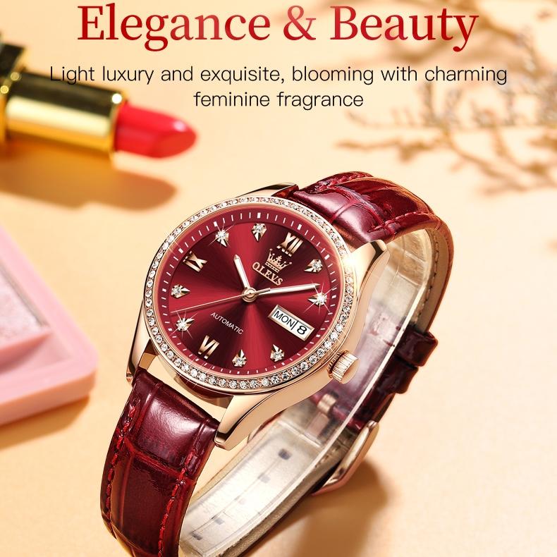 OLEVS Часы Автоматические Механические Часы Кожаные Водонепроницаемые Женские Часы Женские Часы