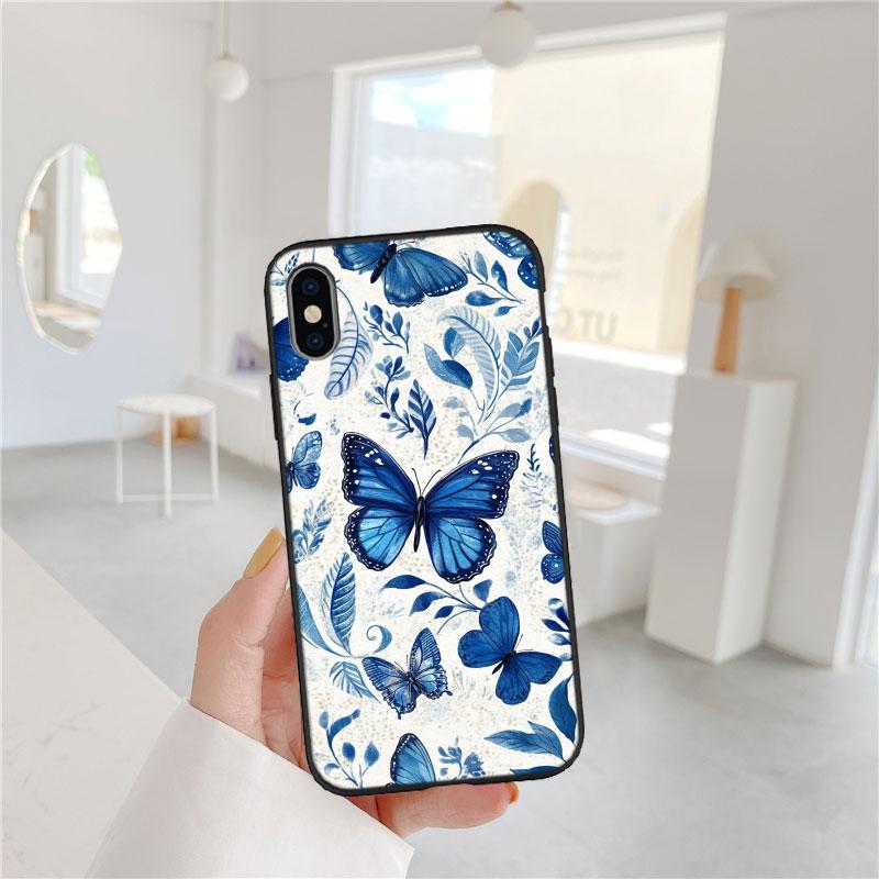 FM17 Colorful Butterfly Soft Shell Phone Case for iPhone 16 15 14 13 12 Pro Max Plus Mini