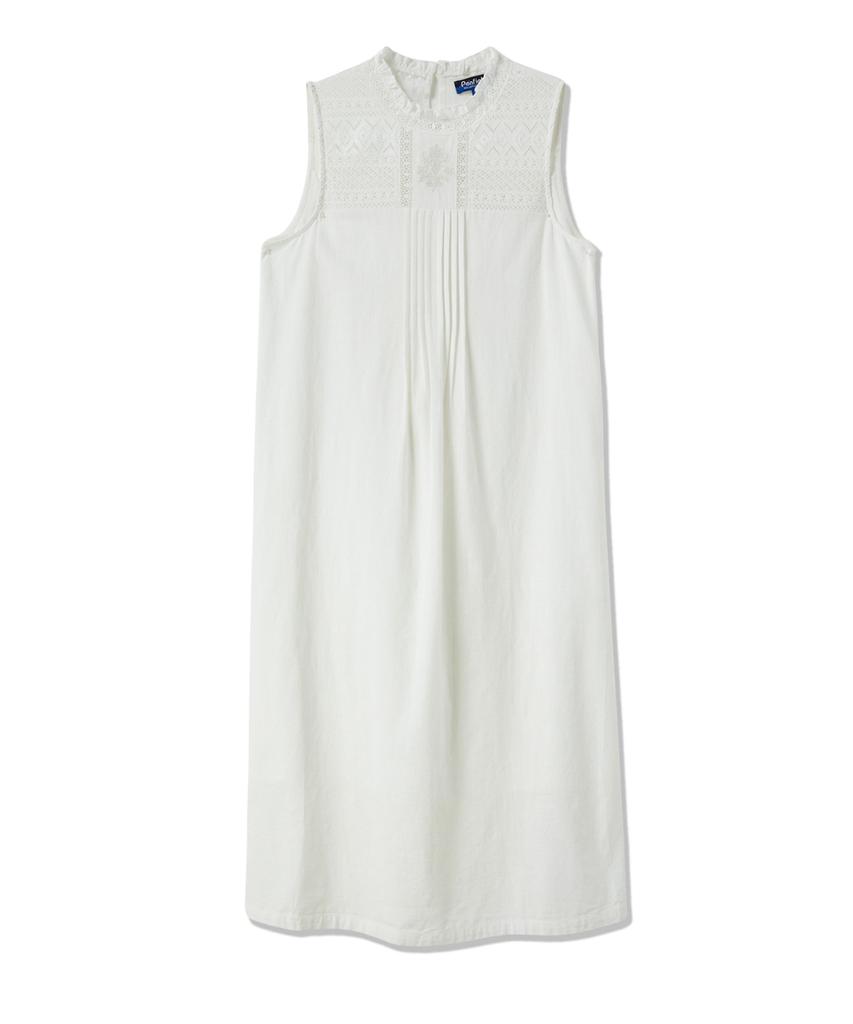 Penfield Crochet Embroidered Pleated Sleeveless Dress White_Fs2Ws51F