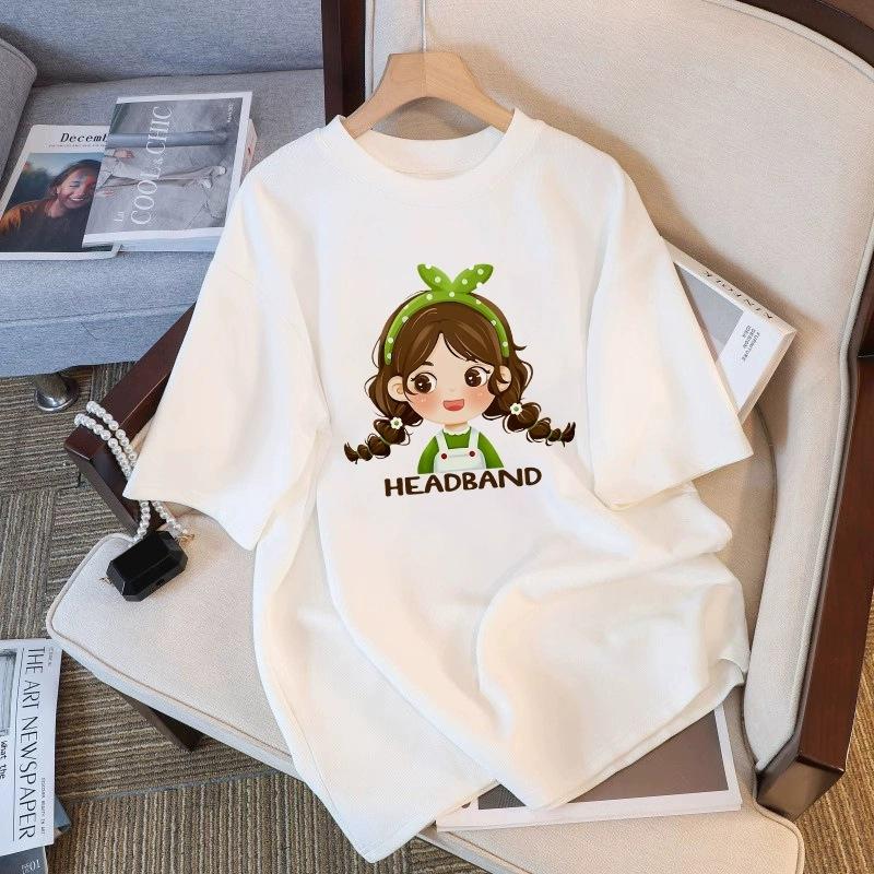 Футболка из чистого хлопка белого цвета с короткими рукавами для женщин на лето, новый большой размер, свободный дизайн, тонкий топ с короткими рукавами и принтом