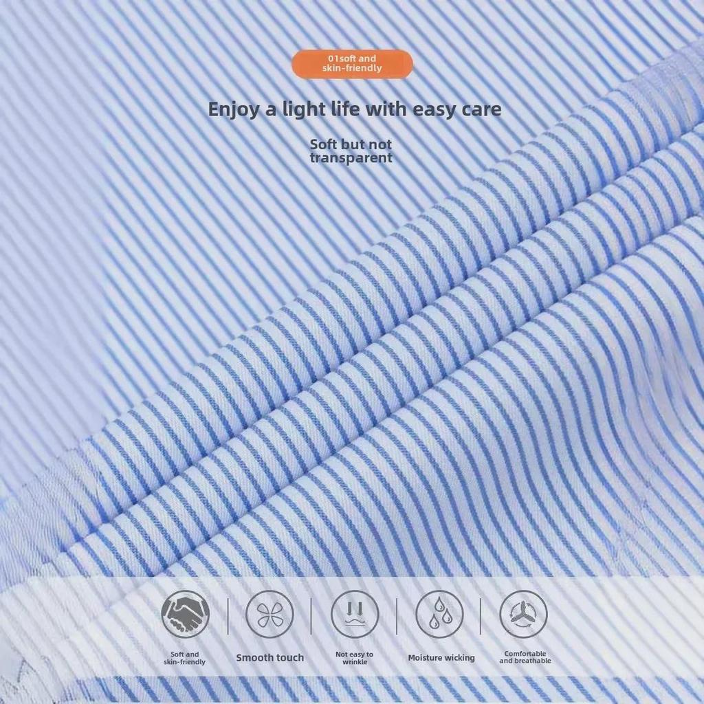 Men's High-End Blue Striped Cotton Shirt: Breathable Business Office Wear In Plus Sizes