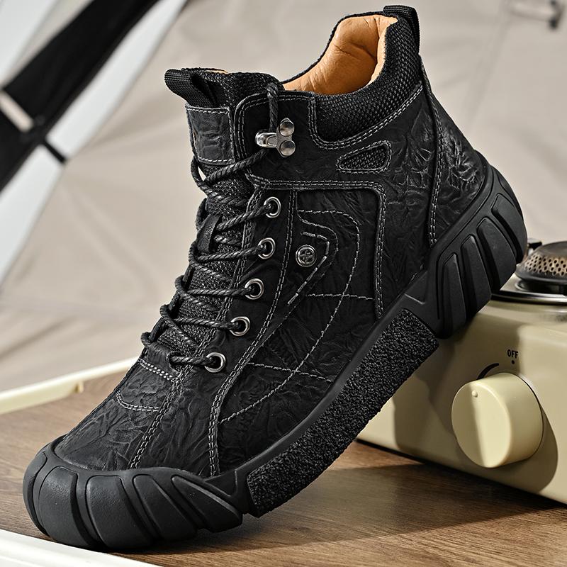 Hot Sale Men's Ankle Boots Genuine Leather Male Basic Boots Versatile Leisure Walk Outdoor Shoes High Top Warm Plush Fur Winter