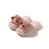 Contrast Color Cherry Open Plush Slippers Bow Stripe Breathable Less Fluffy Cotton Slippers