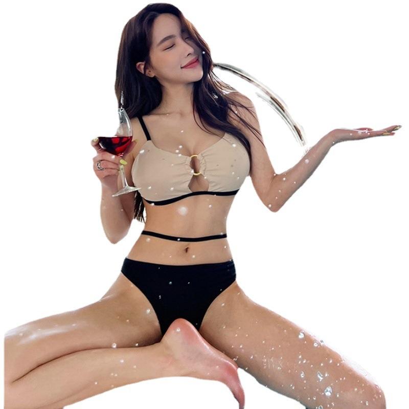 Swimsuit Female Korean ins Sexy Hot Spring Split Triangle Bikini Small Breasts Gather Skinny Belly Cover, Vacation Swimsuit