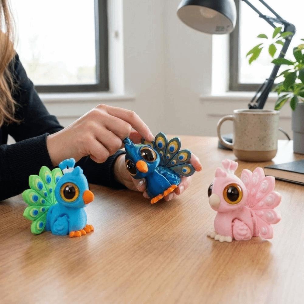Multi‑Color 3D Printed Peacock Figurine Cartoon Style Articulated Peacock Ornament for Home