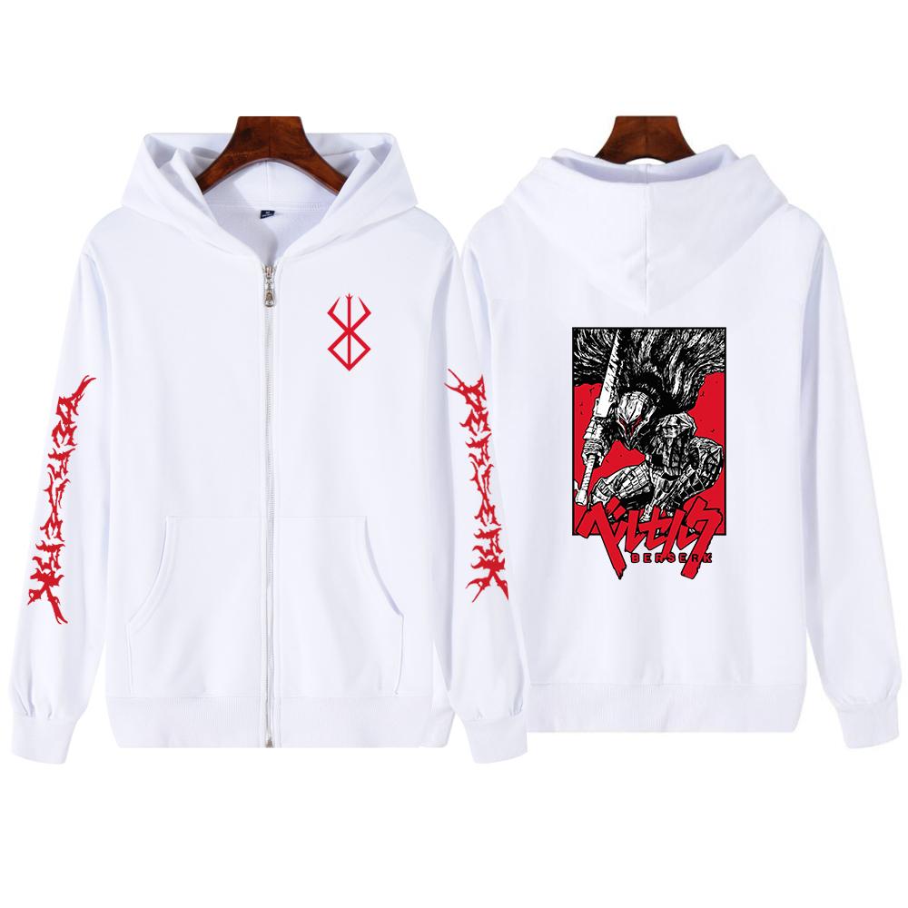Горячая аниме Berserk Guts Print Hooded Men Women Vintage Manga Zipper Hoodies Plus Size Sweatshirt Harajuku Streetwear Zip Jacket