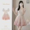 2025 Sweet Gradient Princess Puffy Dress - French Summer Style, Slim Waist