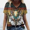 Винтажные женские футболки с 3d винтажным принтом Harajuku, модная верхняя одежда с v-образным вырезом и короткими рукавами, женская футболка для женской одежды