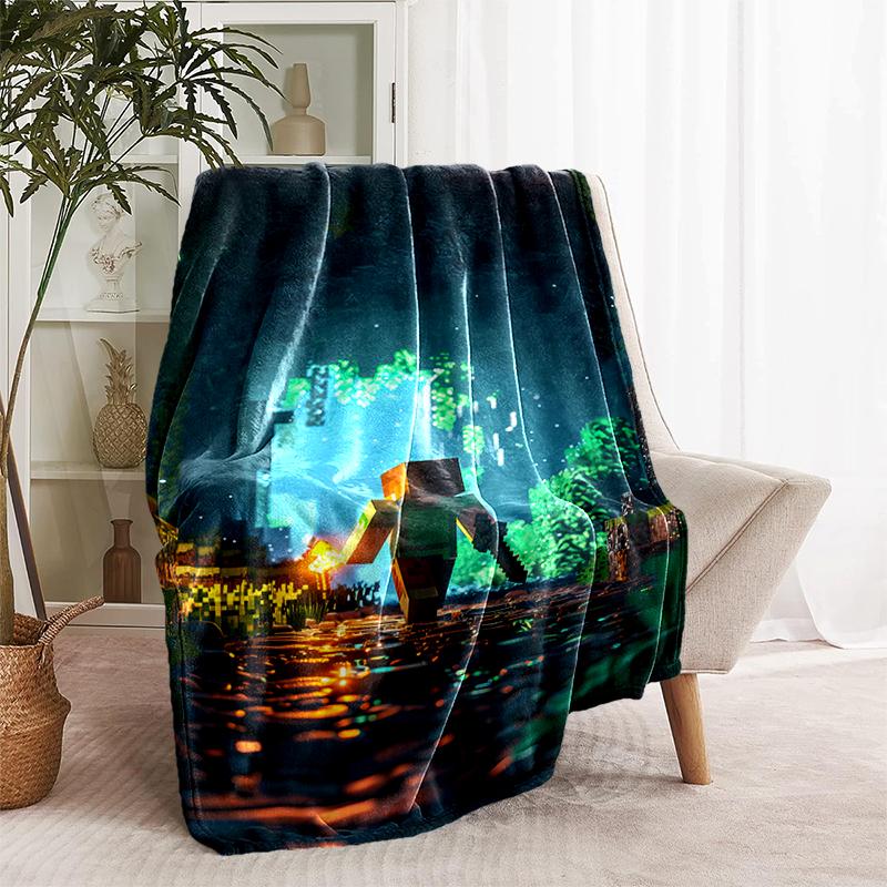 1pc Blanket Minecraft11 Print Design, Lightweight Blanket for Sofa, Bed- Soft &Warm, Gift for All Seasons like Christmas, Halloween