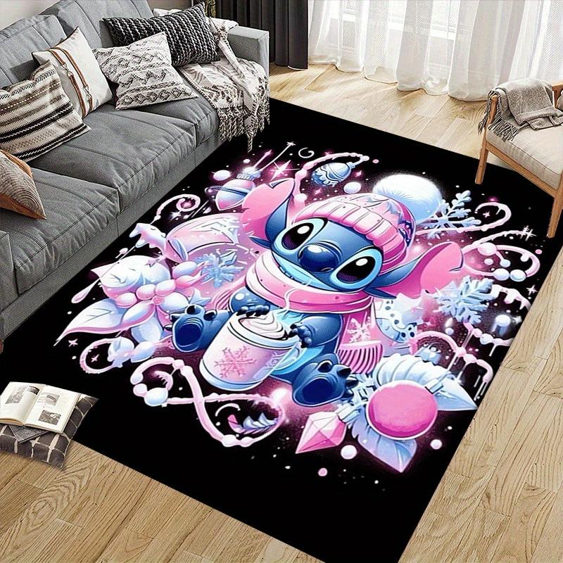 1pc Cute Stitch Pattern Area Rug Soft Flannel Floor Mat for Living Room,Office,Bedroom and Carpet,Sofa Coffee Table Floor Mat