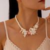 Resin Iris Flower Pendant Necklace Sweet Pearl Beaded Choker Creative Beach Necklace Jewelry  Gift