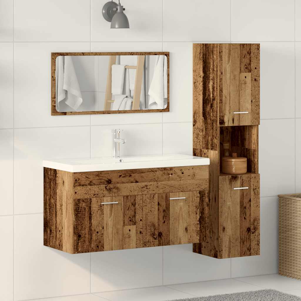 3 Piece Bathroom Furniture Set Rustic Wood Look Particleboard