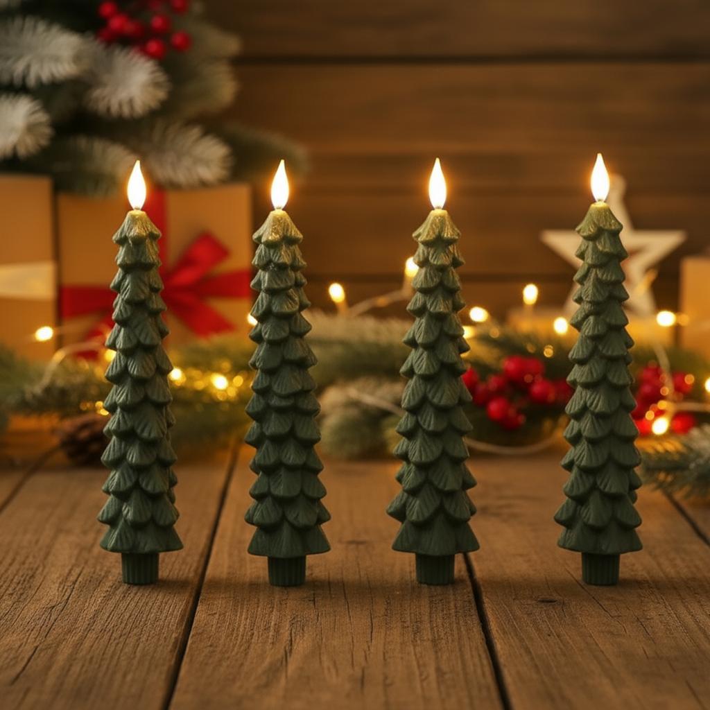 1/2/3/4PCS Christmas Tree Candles Battery Operated LED Christmas Tree Flameless Taper Candles Window Candle for Christmas Decor
