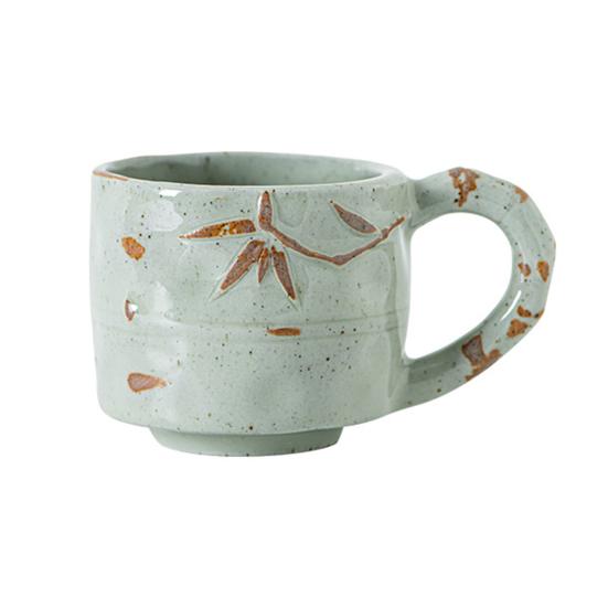 Керамическая кофейная чашка ручной работы с тисненым узором «роза и бамбуковый лист», кружка 290 мл, деревенская текстурированная кружка, подходит для микроволновой печи, штабелируемая, подарок для любителей кофе