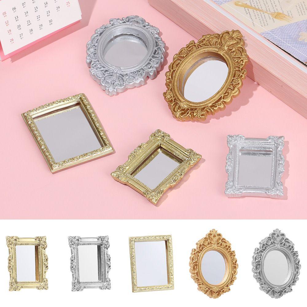 Retro Micro Furniture Miniature Dollhouse Frame Accessories Dollhouse Mirror Wall Room Mini Mirror