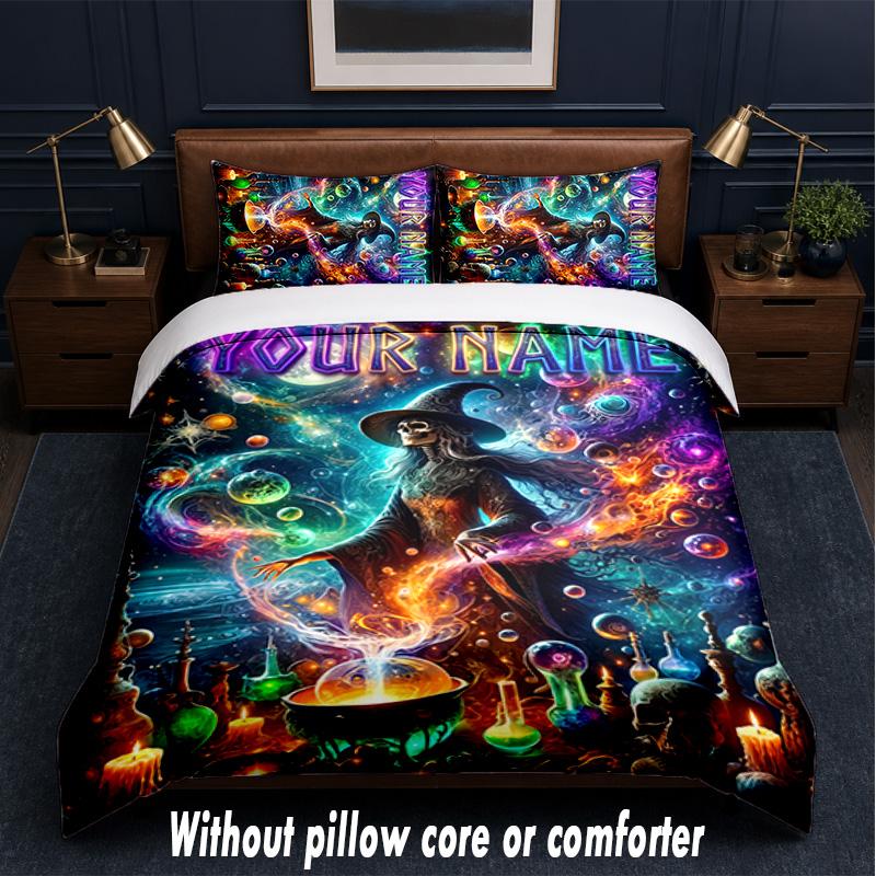 Witchcraft Theme Custom Text Or Name 3Pcs Bedding Set,1 Flat Sheet & 2 Pillowcases Personalized Home Bedding