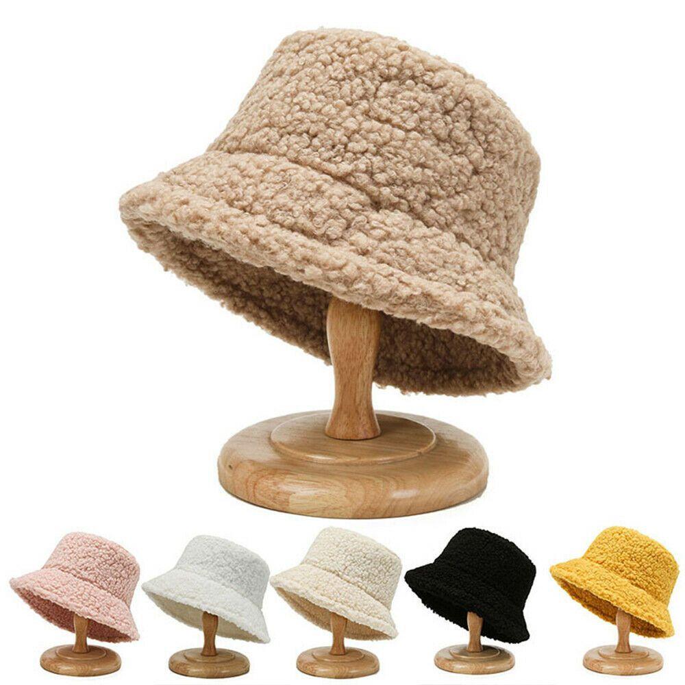 Winter Casual Lamb Wool Soft Fisherman Cap Panama Hat Bucket Hat Sun Cap