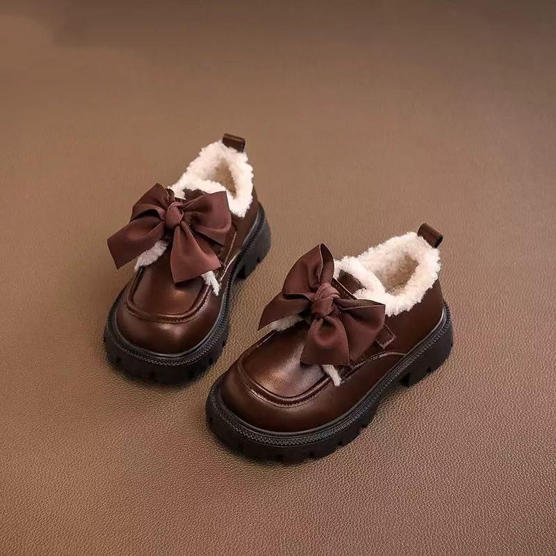 Туфли для девочек Детские туфли-принцессы из маленькой кожи 2025 осень и зима новые зимние туфли для девочек на мягкой подошве пушистые туфли