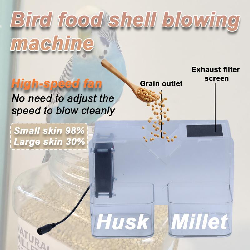 USB Powered Acrylic Parrot Food Huller, Bird Seed Blower Machine for Millet Mix, Washable Shell Remover for Bird Feeder with USB